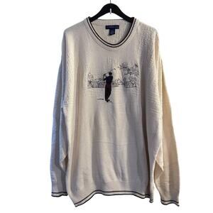 Vintage Pinnacle 3D Knit Embroidered Grandpa Golf Cream Sweater Sz 2XL USA Made